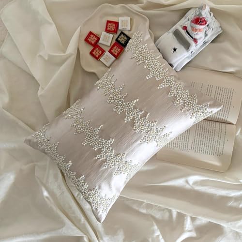 Ivory Decorative Lumbar Pillow Cover 12" x 18" | Pack of 2 Satin Oblong Cushion - Image 3