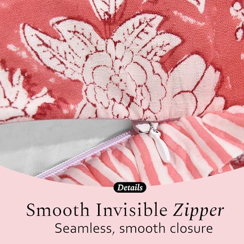 CPC Block Print Pink Coral Ruffle Cotton Lumbar Pillow Cover 20x54 inch - Image 7