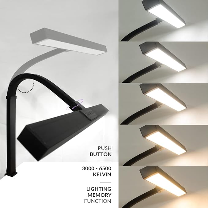 Neatfi 3000 Lumens Flex LED Desk Lamp with Clamp, Dimmable, 5 Adjustable Brightness Levels & 5 Light Modes, Memory Function, Eye-Caring & Flexible Lamp for Home & Office (28 Inches, Black)