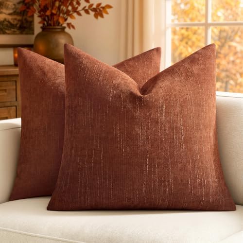 MIULEE Textured Chenille Fall Throw Pillow Covers 20x20 Inch Burnt Orange by MIULEE