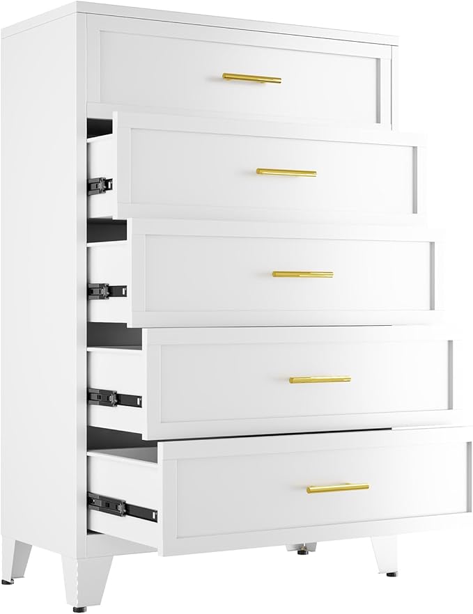 Metal Dresser, White Tall Dresser for Bedroom, 53.54" H Dressers & Chests of Drawers, 5 Drawer Dressers for Living Room, Entryway, Hallyway (White, 5 Drawers)