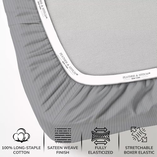 Feather & Stitch 100% Cotton Sateen 500 TC Cal King Size Bed Sheet Set - Image 3