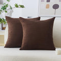 Home Brilliant Brown Couch Pillow Covers Set of 2 Soft Striped Velvet by HomeBrilliant