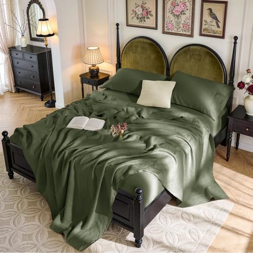 SONORO KATE 100% French Linen King Size Sheets Set, Natural Flax Bedding by SONOROKATE