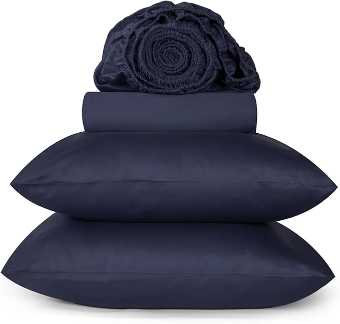 URBANHUT 800 Thread Count 100% Cotton California King Size Sheets, Luxury 4 Piece Cal King Bedsheets, Hotel Sheets Sateen Finish - Better Than Egyptian, 16" Elasticized Deep Pocket - Navy Blue