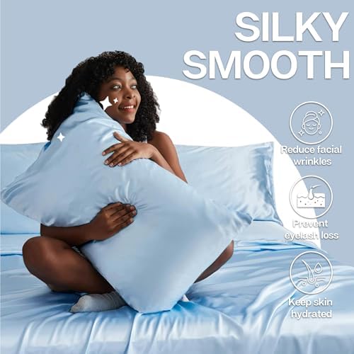 MR&HM Satin Pillowcase 2 Pack, Standard Size 20"x26", Light Blue - Image 3