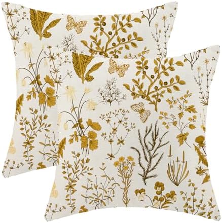 AEIOAE Summer Pillow Covers 18x18 Inch Set of 2, Mustard Yellow Wild Flower by AEIOAE