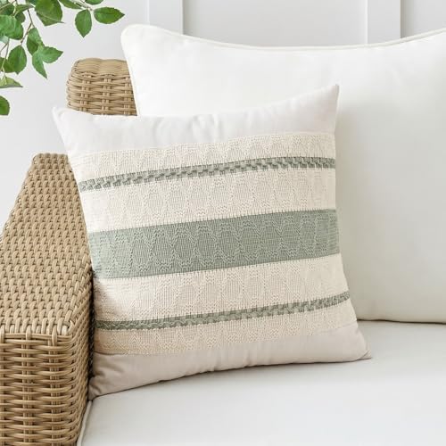 Fancy Homi Set of 2 Sage Green Boho Decorative Throw Pillow Covers 22x22 Inch - Image 2