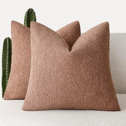 Foindtower Textured Boucle Throw Pillow Covers 16x16 Dusty Orange Hazel by Foindtower