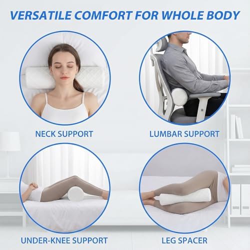 3.1" Small Neck Roll Memory Foam Pillow Cylinder, Detachable Cover - Image 6