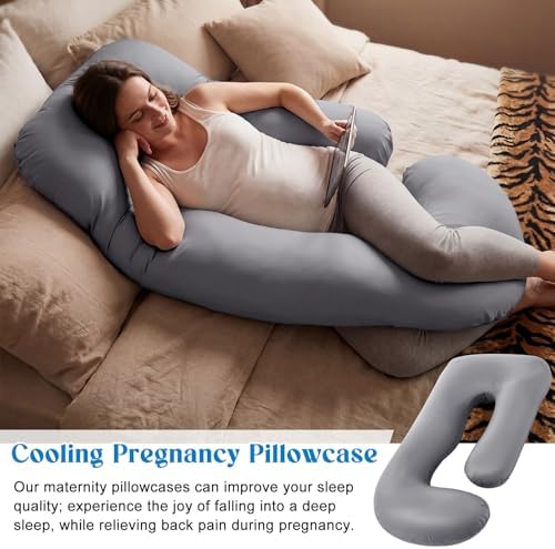 Hahafelt Cooling Pregnancy Pillow Cover 59 Inch Large J Shaped Full Body - Image 6