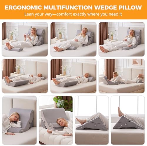 Ruqmuis Wedge Pillow Set for After Surgery, Bed Wedge Pillow, Plush Grey - Image 2