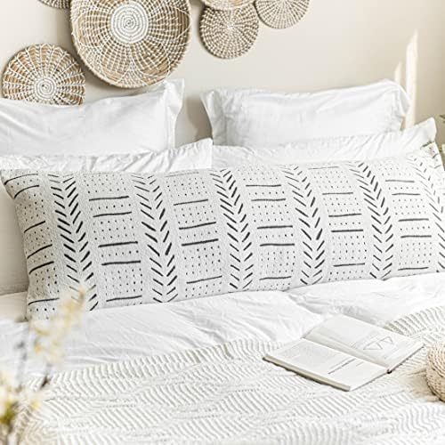 BlissBlush White Soft Chenille Boho Body Pillow Cover 20x54, Decorative by BlissBlush