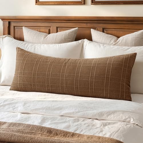 MIULEE Long Lumbar Throw Pillow Cover 14x36 Soft Linen Check Decorative by MIULEE