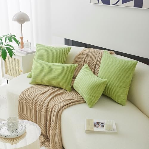 Home Brilliant Green Lumbar Pillow Covers 12x20 Set of 2 Oblong Striped - Image 3