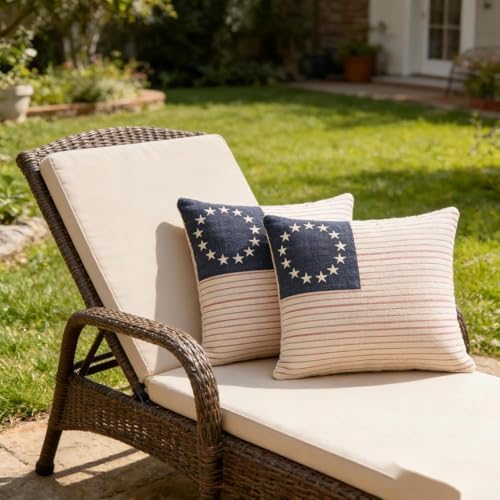 Patriotic American Flag Throw Pillow Covers, 16x16 Inch, Farmhouse Style - Image 3