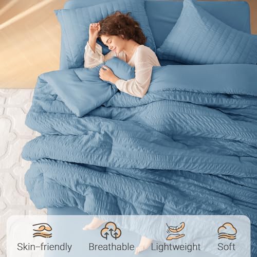 MUXHOMO 5 Pieces Twin Comforter Set, Seersucker Bed in a Bag Twin Size - Image 2