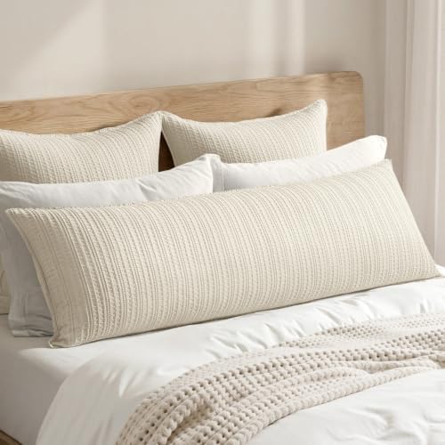 Decorative Waffle Weave Body Pillowcase 20x54 Ivory No Insert by Woaboy