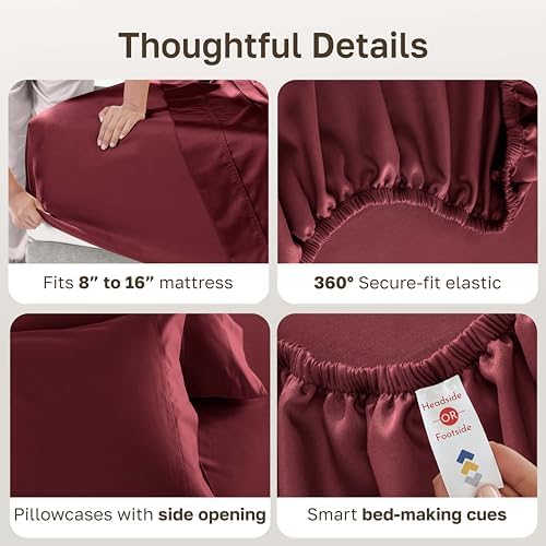 California Design Den Luxury 600 Thread Count Cal King Sheet Set, Brick Red - Image 4