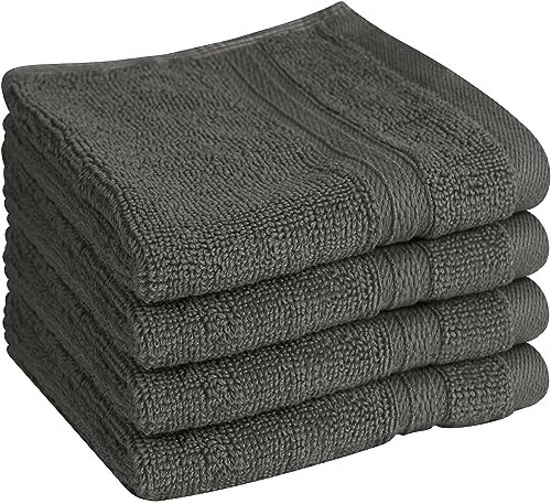 Towel and Linen Mart 100% Cotton - Wash Cloth Set - Pack of 4, Quick Dry, Luxurious, Highly Absorbent and Soft Feel Premium Spa & Hotel Perfect for Daily Use (12 X 12 Grey) by T+%26+L+Towel+and+Linen+Mart