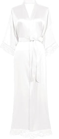 BABEYOND Satin Kimono Robe Silky Long Bridesmaid Wedding Lightweight Bath Robe with Lace Trim