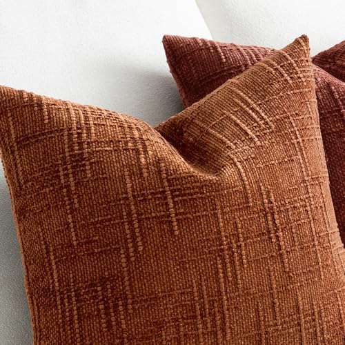 MIULEE Chenille Textured Fall Throw Pillow Covers Burnt Orange 18x18 - Image 4