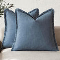 Foindtower Decorative Linen Fringe Throw Pillow Covers 24×24 Inch, Dark Blue by Foindtower
