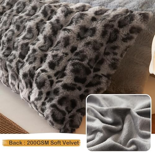 LIFEREVO Leopard Print Body Pillow Cover 20x54, Soft Faux Rabbit Fur Gray - Image 5