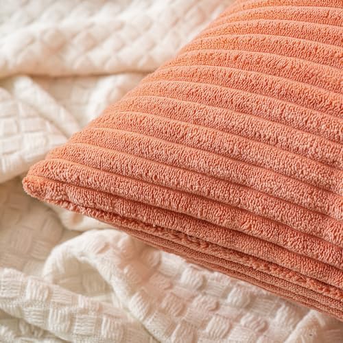 MIULEE Decorative Corduroy Throw Pillow Covers Set of 2 20x20 Coral Red - Image 2
