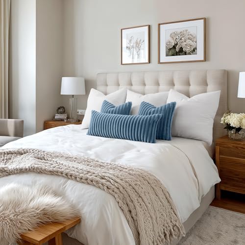 MIULEE Faux Fur Lumbar Throw Pillow Covers 12x20 Set of 2 Grey Blue - Image 6