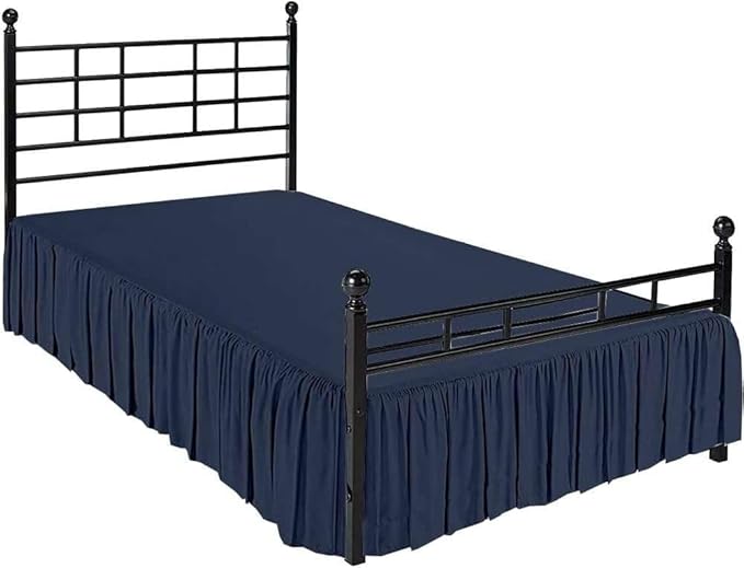 Navy Blue Solid Ruffled Bed Skirt Full XL-28 Inch Drop Split Corner, Microfiber Bedskirt with Platform Three Sided Coverage