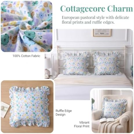Mywinlle Farmhouse Garden Floral Ruffle Throw Pillow Covers Set of 2, 100% - Image 3