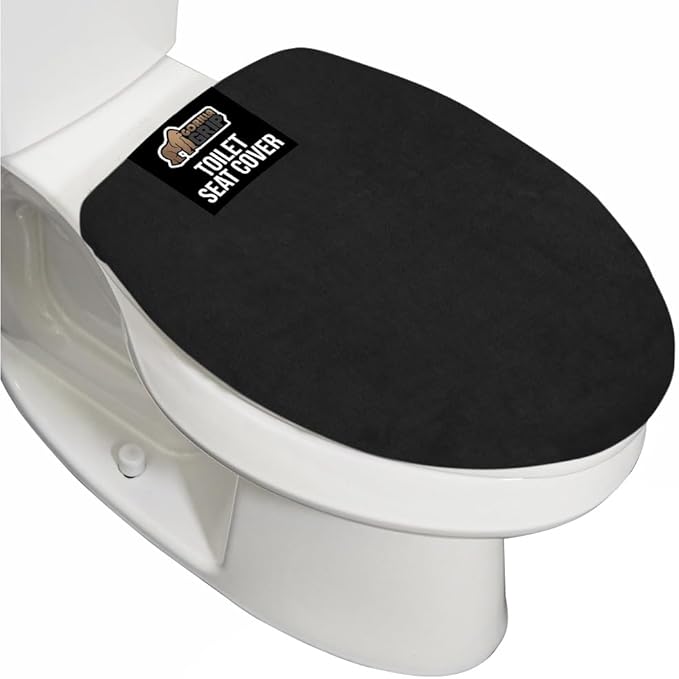 GORILLA GRIP Thick Memory Foam Bathroom Toilet Lid Seat Cover, Soft Velvet Topside, Machine Wash, Plush Cushioned Covers Fits Most Size Lids, Decorative Bath Room Accessories, 19.5x18.5, Black