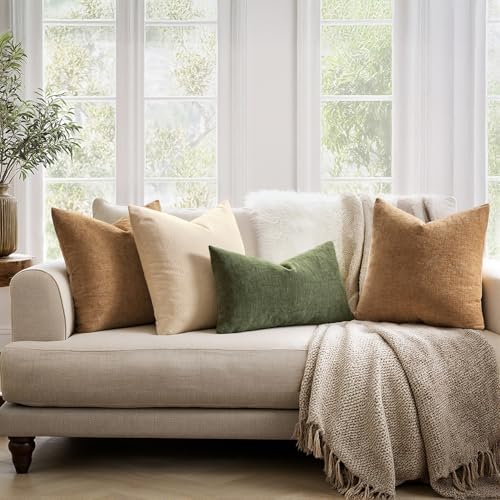MIULEE Olive Green Chenille Couch Lumbar Throw Pillow Covers - Image 3