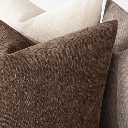 MIULEE Textured Chenille Throw Pillow Covers 22x22 Inch Chocolate Brown - Image 6