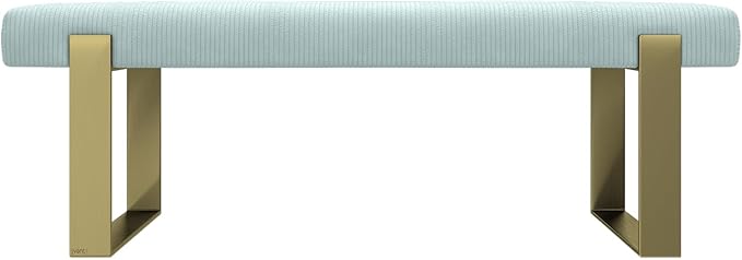 VANT Upholstered Bed Bench - Ribbed Iceland Blue - Burnished Brass - Contemporary Modern, Bedroom Bench Seat, Hallway, or Entryway