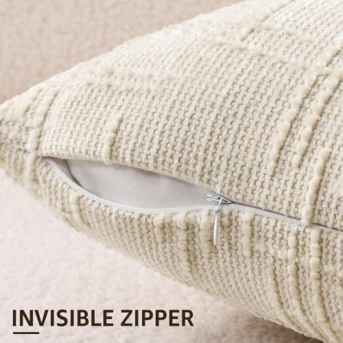 decorUhome Textured Chenille Throw Pillow Covers 20x20 Set of 2 Light Cream - Image 3