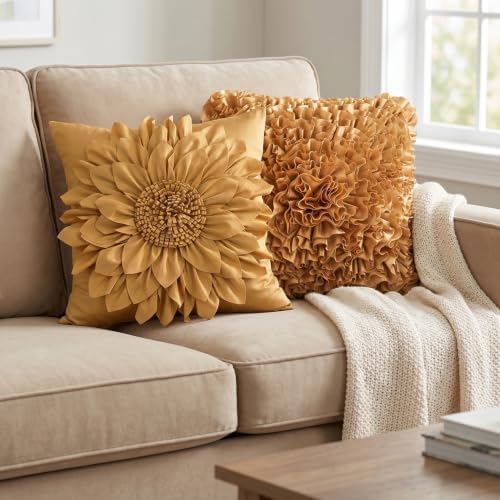 Gold Accent 3D Flower Decorative Throw Pillow Covers - Image 5