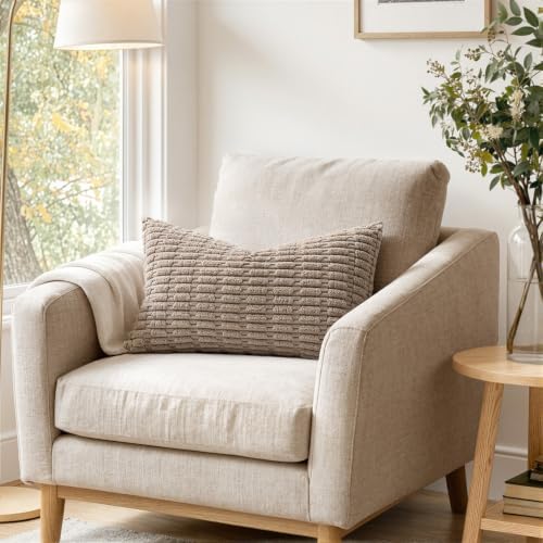 MIULEE Lumbar Corduroy Decorative Throw Pillow Covers 24x12 Light Brown - Image 2