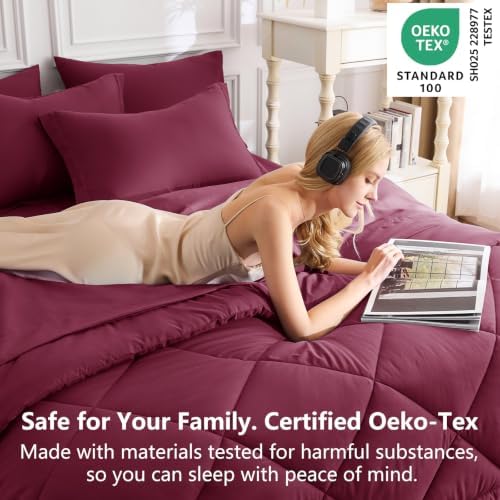 CozyLux Queen Comforter Set 88"x88" Burgundy - Image 3