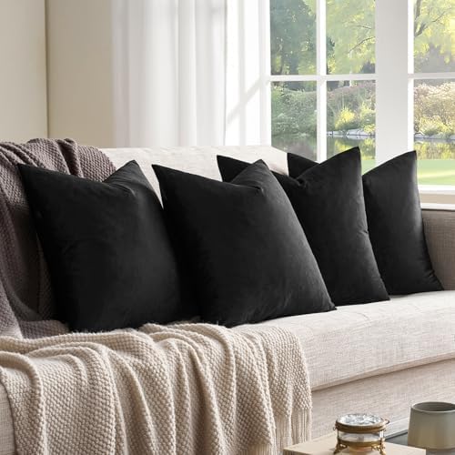 GIGIZAZA Pack of 4 Black Decorative Velvet Pillow Covers 20x20 - Image 4