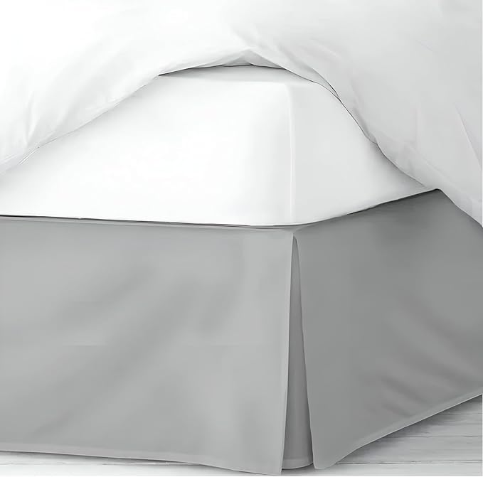 Pleated Bed Skirt King Size, 14" Drop with Platform Design for Secure Fit, Split Corners, Wrinkle-Resistant Microfiber for Modern Stylish Look, Tailored Bedding for Hotel Luxury - Light Grey