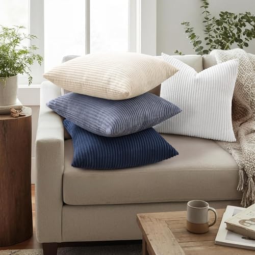 Mecatny Corduroy Decorative Throw Pillow Covers 12x20 Set of 2 Deep Blue - Image 2