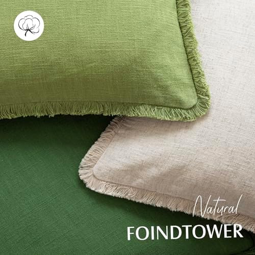 Foindtower Decorative Linen Fringe Throw Pillow Covers 20×20 Lush Green - Image 4