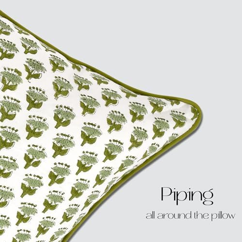 CPC Emerald Green Cotton Block Print Pillow Sham Cover, 14x36 Inch Floral - Image 4