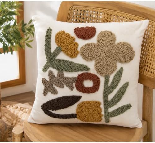 Boho Throw Pillow Covers 18x18 Tufted Fall Floral - Image 2