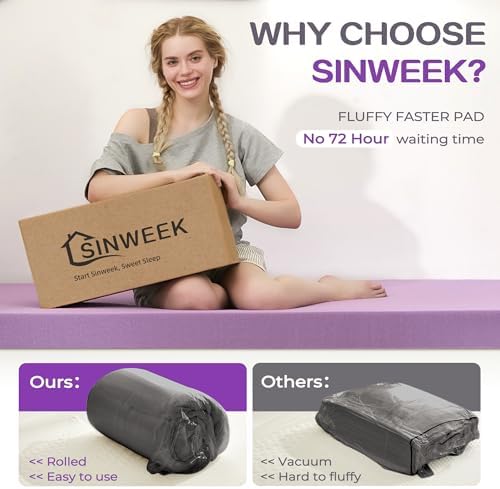 SINWEEK Dual Layer 5 Inch Memory Foam Mattress Topper Queen Size, 2 Inch Gel - Image 3