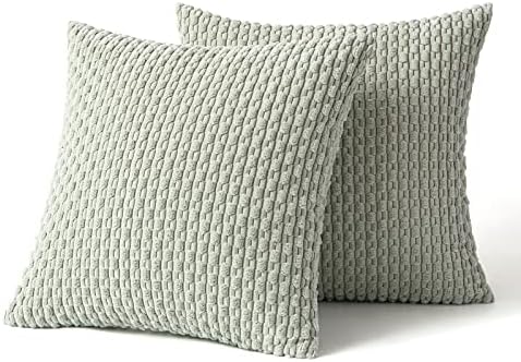 MIULEE Decorative Throw Pillow Covers 16x16 Light Green Textured Corduroy - Image 6