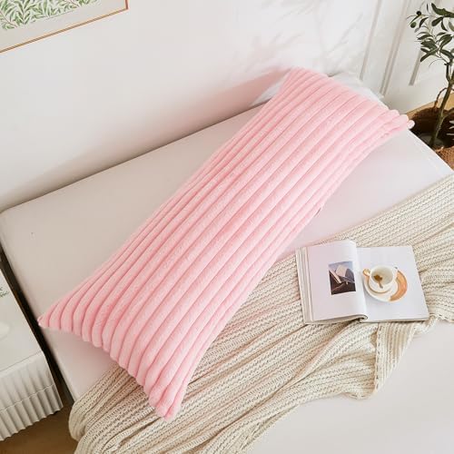 Full Body Pillow with Fluffy Stripe Faux Fur Removable Cover, Long Bed Pillow - Image 3