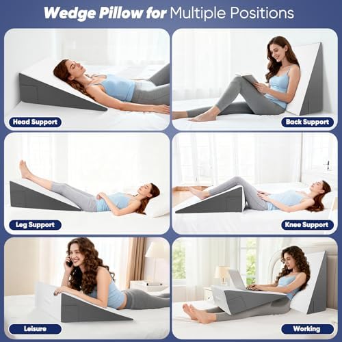 Bed Wedge Pillow for Sleeping, Reading & Resting, 10 inch Cooling Memory Foam - Image 3